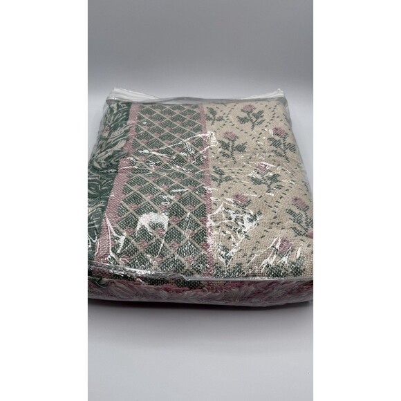 Vtg Cannon Cotton Throw Blanket Cottage Roses NOS Woven Beige Grandma USA - Picture 6 of 14